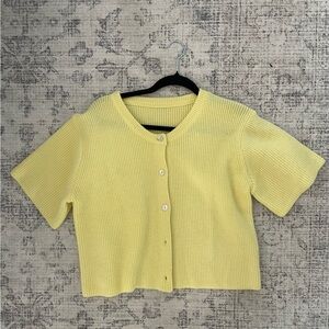 Butter Yellow Knit Cardigan Short Sleeve Button Down